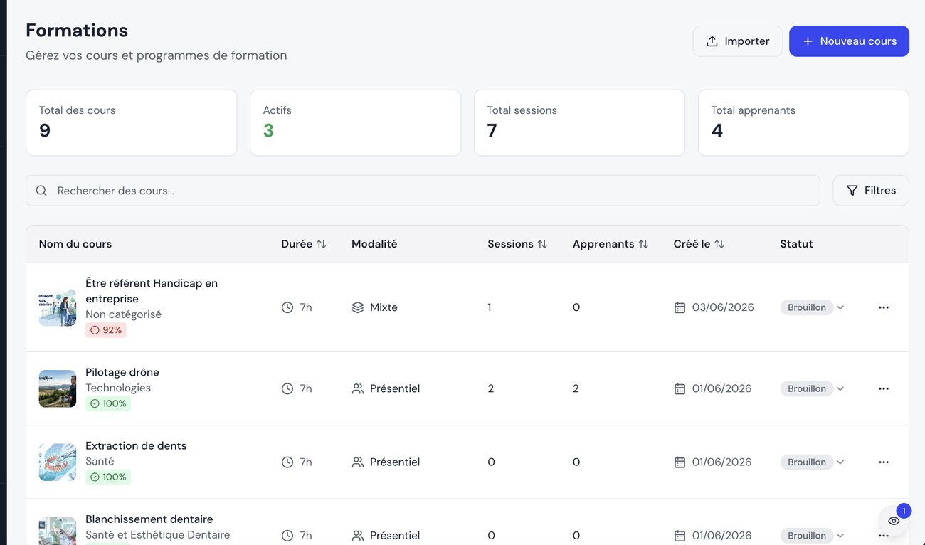 Vos sessions, sans le tableur qui déborde